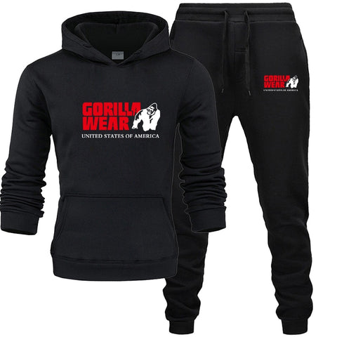 Tracksuit Fashion GORILLA WEAR Sportswear Two Piece Sets All Cotton Fleece Thick hoodie+Pants Sporting Suit