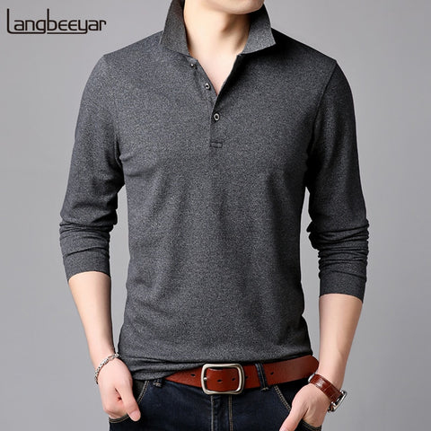 2020 Top Grade New Fashion Brands Polo Shirt Mens Solid Color Long Sleeve Slim Fit Boys Korean Poloshirt Casual Men Clothing